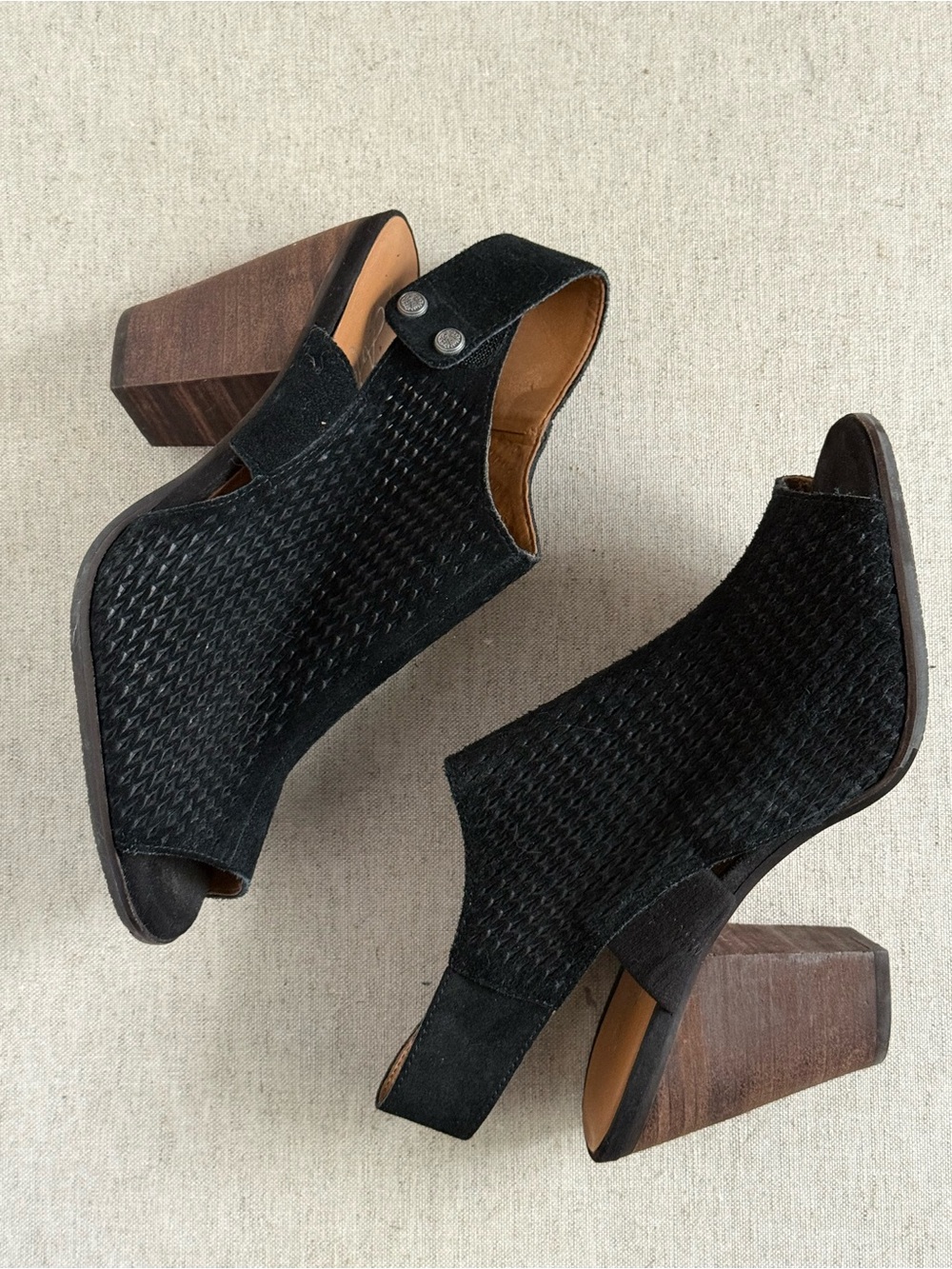 Arturo Chiang Black Suede Peep Toe Mule Heels - Size 8